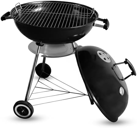 HIKEO Asador de Carbón Extra Grande de 22” (55 cm) con Ruedas – Asador Portátil de Acero Inoxidable con Termómetro y Ventilación, Parrilla para Asar en Jardín o Picnic, Ideal para Exteriores  .mx: Jardín