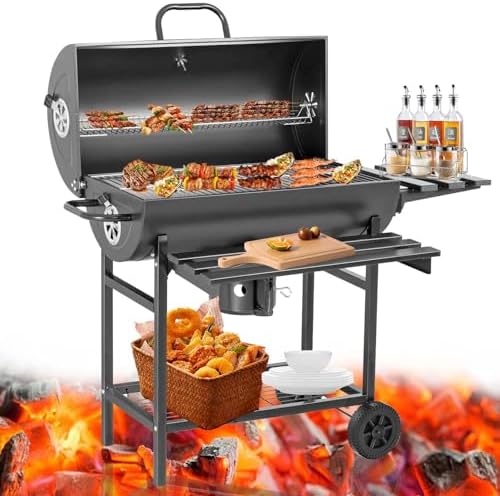 Asador de Carbon Portatil con Ruedas,Sador de Carbon Con Tapa y Doble Nivel,Parrilla Asador de Carbón con Mesa Frontal Lateral,Parrilla de Carbón Premium,Gran Capacidad,para Jardín,Patio  .mx: Jardín