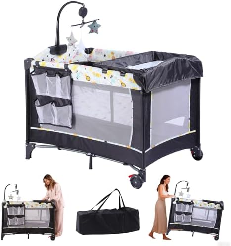 Tychesy Cuna para Bebe Portátil Tipo Corral, | Cuna con Colecho Cama y Cambiador, Viajera Plegable con Bolsa, Organizador y Área Inferior Cerrada para Juego y Descanso  .mx: Bebé