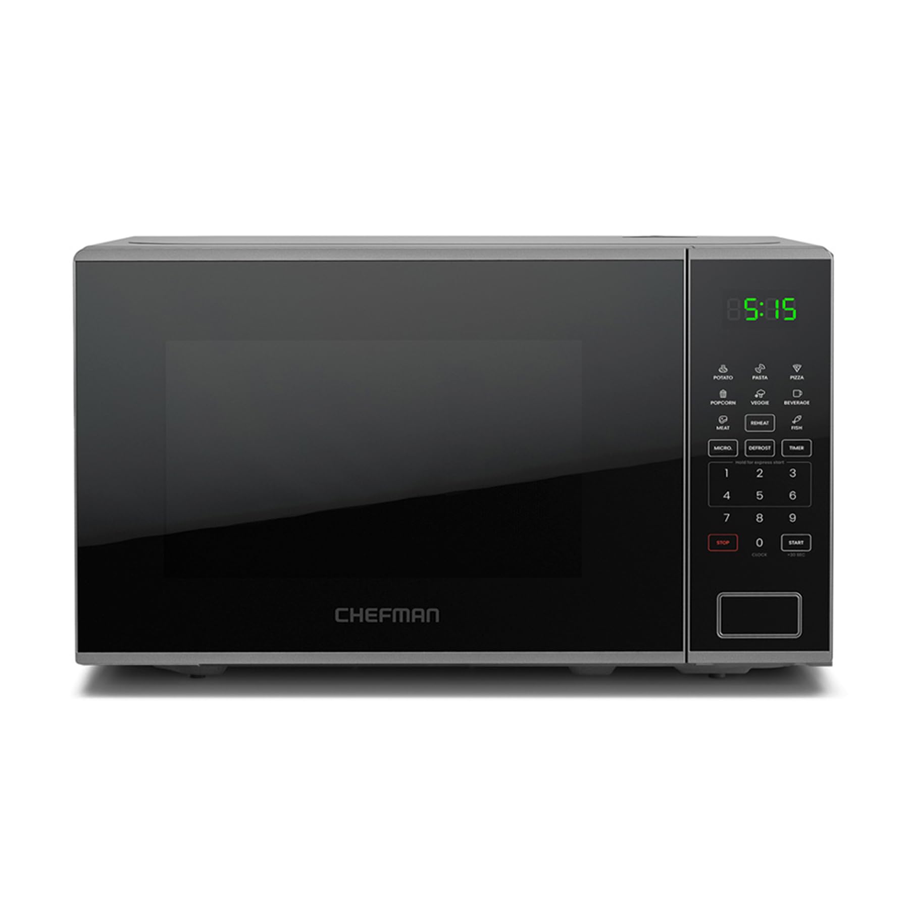 Chefman Horno microondas de 1.1 pies cúbicos, microondas digital espejo de acero inoxidable de 1500 W con 8 menús automáticos 10 niveles de potencia