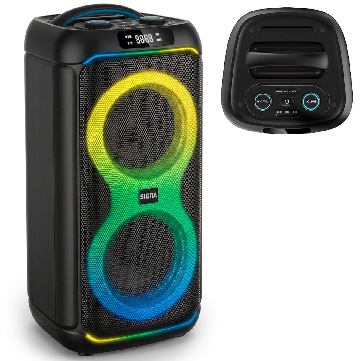 SIGnA Bocina con Bluetooth 40W Luces LED Bocina Recargable Portátil Party con Graves Potentes Sonido Amplificado para Fiestas 12 Horas De Bateria