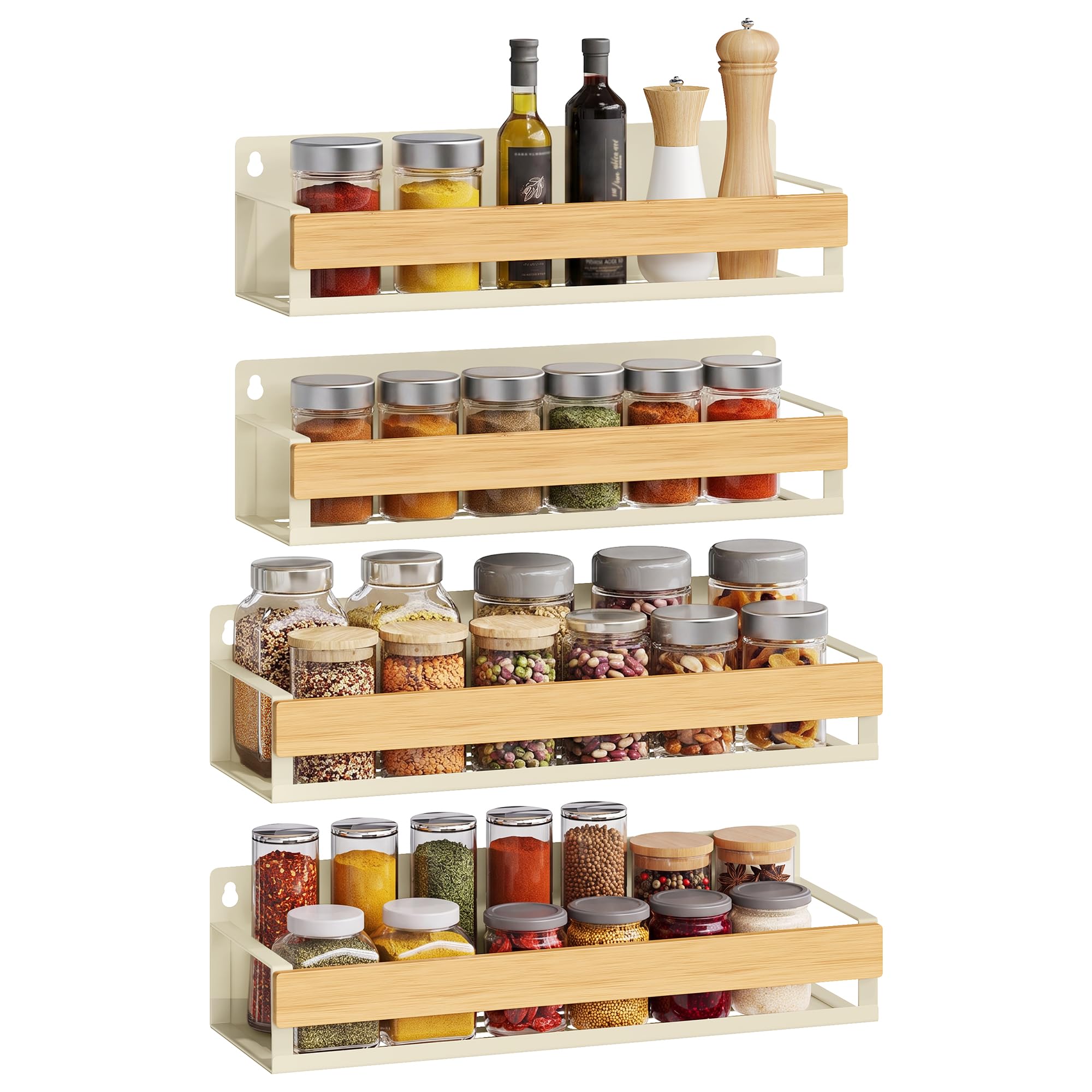 Songmics Estantes para Cocina de Pared, Acero y Bamb?, 4 Piezas